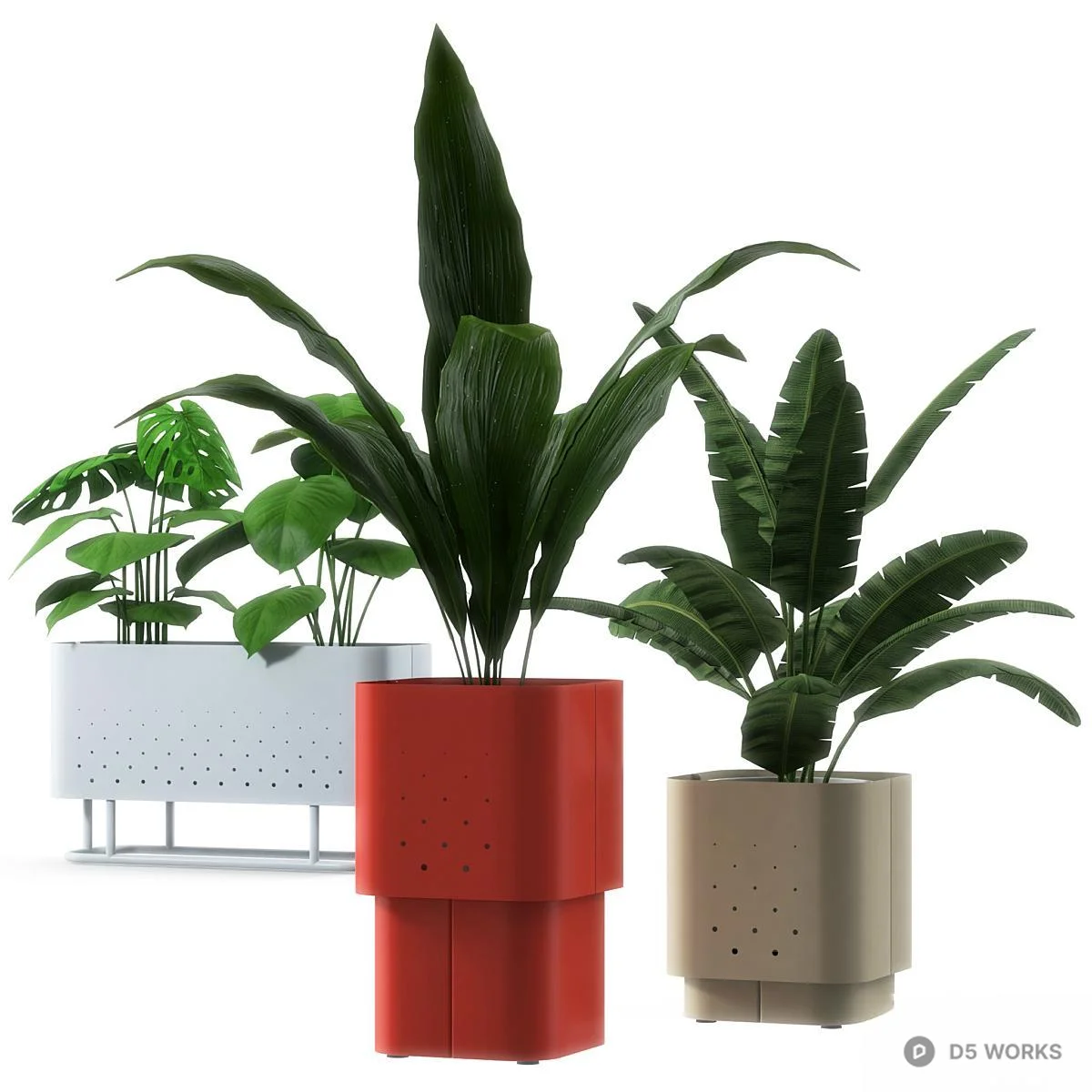 Modern Planter With Tropical Leaves 3d model - Image 1