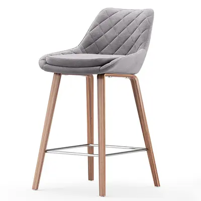 Quilted Velvet Bar Stool With Wooden Legs 3d model
