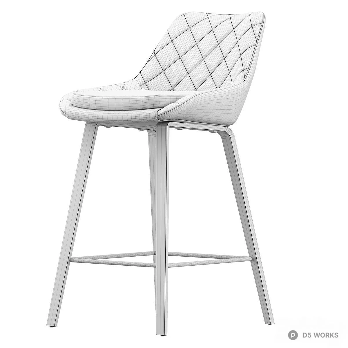 Quilted Velvet Bar Stool With Wooden Legs 3d model thumbnail 5