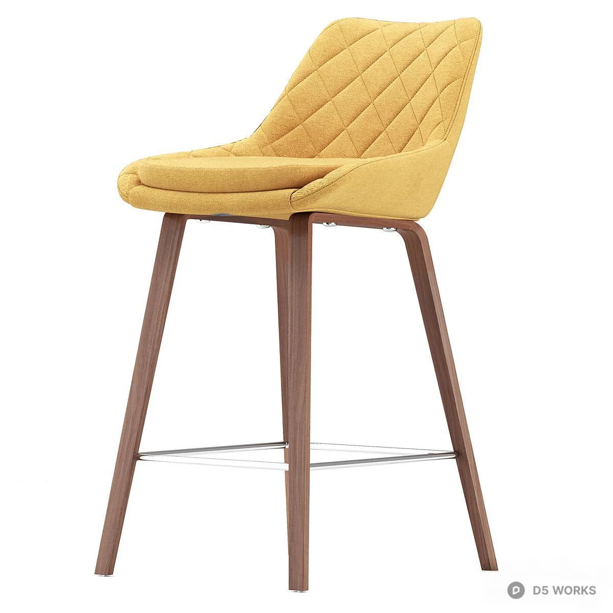 Quilted Velvet Bar Stool With Wooden Legs 3d model thumbnail 2