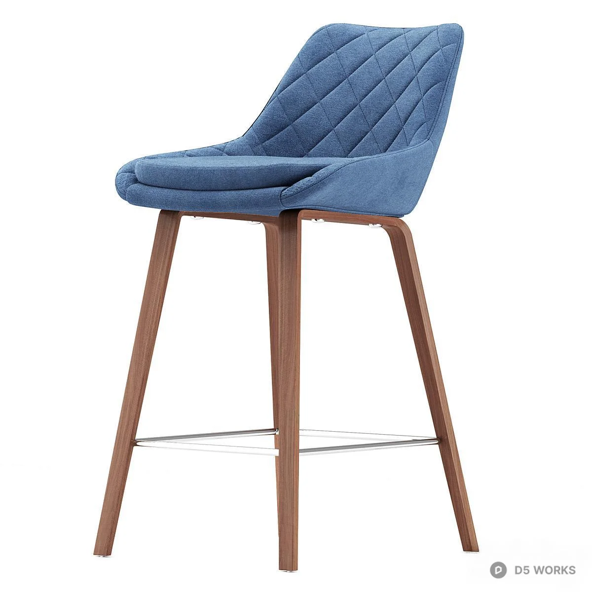 Quilted Velvet Bar Stool With Wooden Legs 3d model thumbnail 3