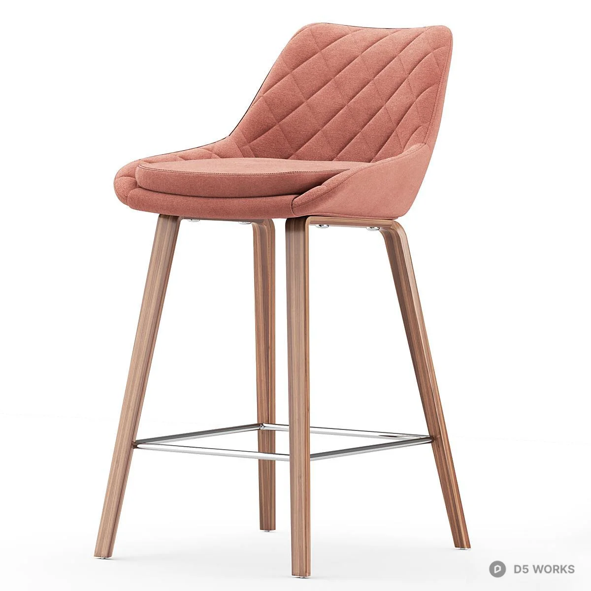 Quilted Velvet Bar Stool With Wooden Legs 3d model thumbnail 4