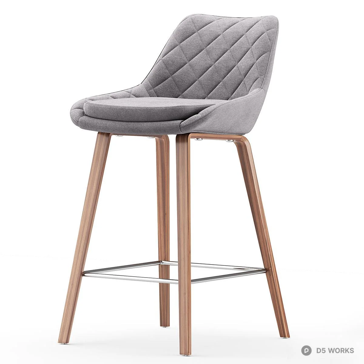 Quilted Velvet Bar Stool With Wooden Legs 3d model - Image 1