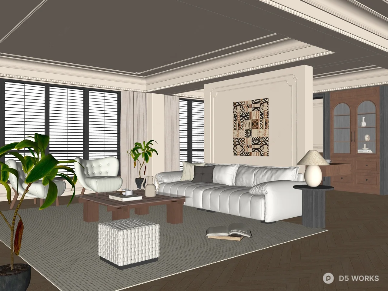 Elegant Living Room with Modern Art and Natural Light 3d model thumbnail 2
