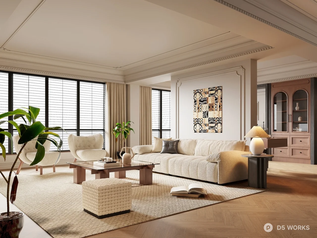 Elegant Living Room with Modern Art and Natural Light 3d model - Image 1