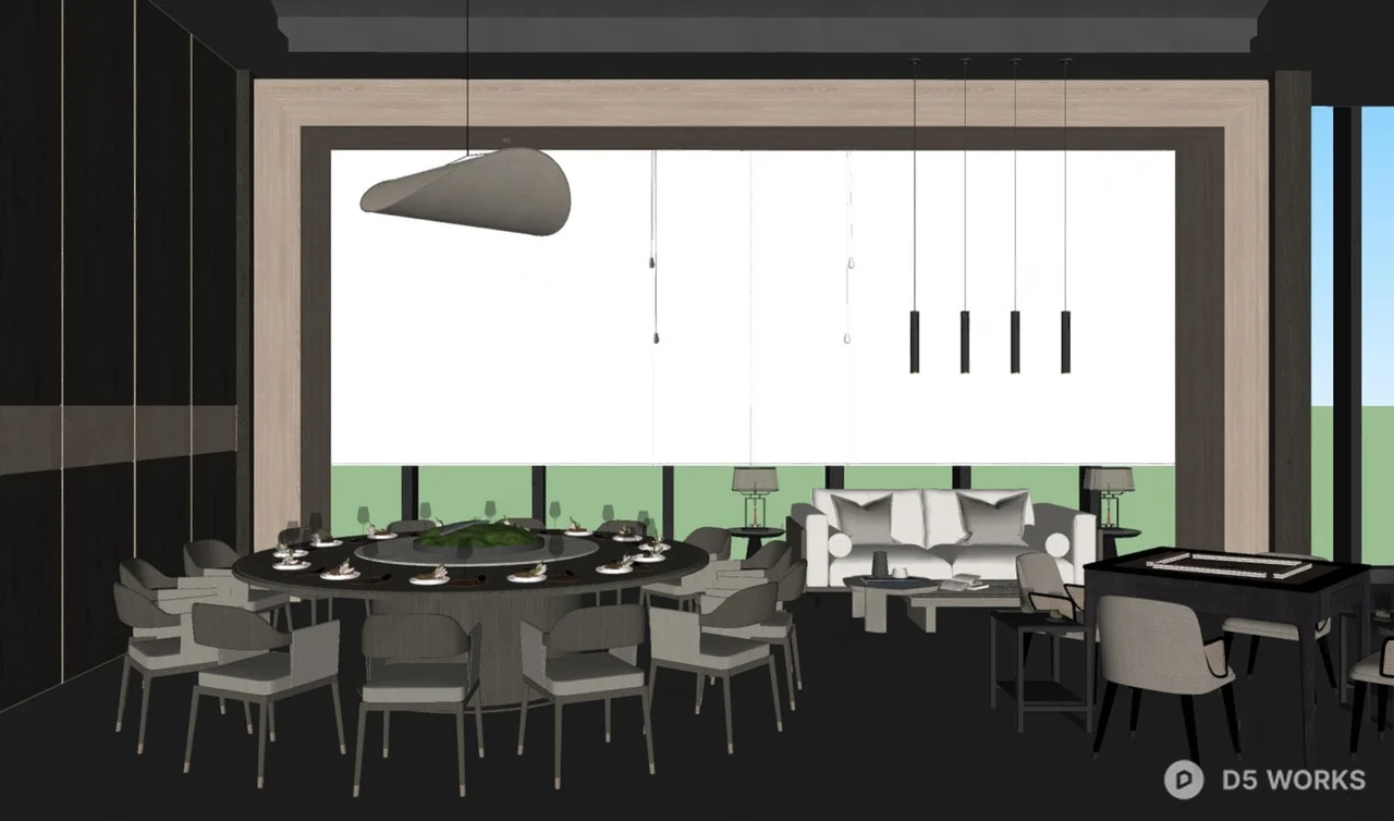 Modern Hotel Restaurant With Round Dining Table 3d model thumbnail 2
