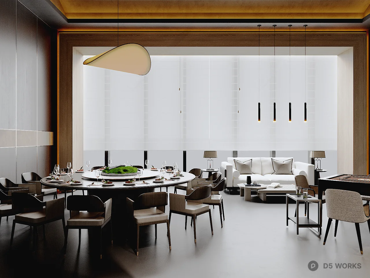 Modern Hotel Restaurant With Round Dining Table 3d model - Image 1