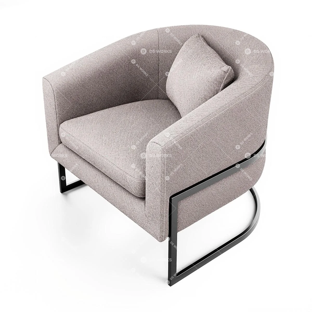 Minimalist Upholstered Armchair With Metal Frame 3d model thumbnail 2