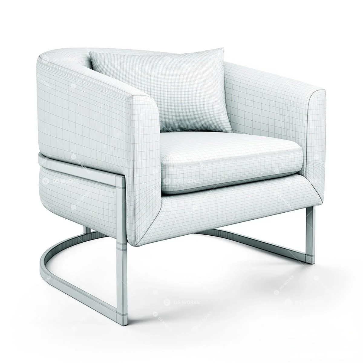 Minimalist Upholstered Armchair With Metal Frame 3d model thumbnail 4