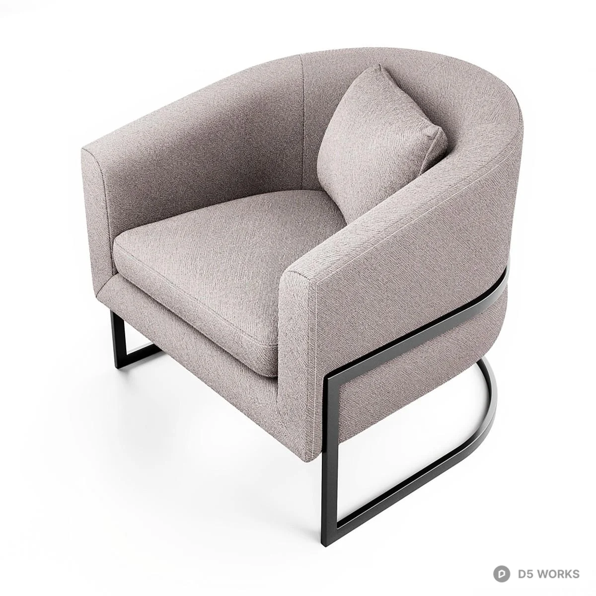 Minimalist Upholstered Armchair With Metal Frame 3d model thumbnail 2