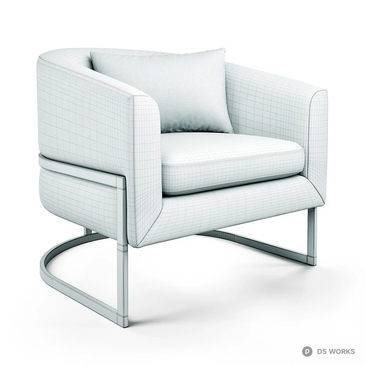 Minimalist Upholstered Armchair With Metal Frame 3d model thumbnail 4