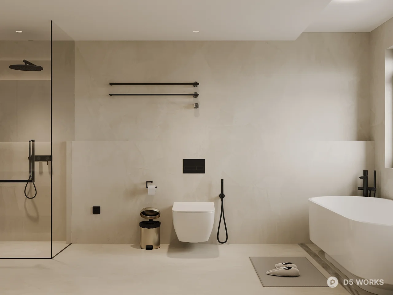 Minimalist Modern Bathroom With Freestanding Bathtub 3d model - Image 1