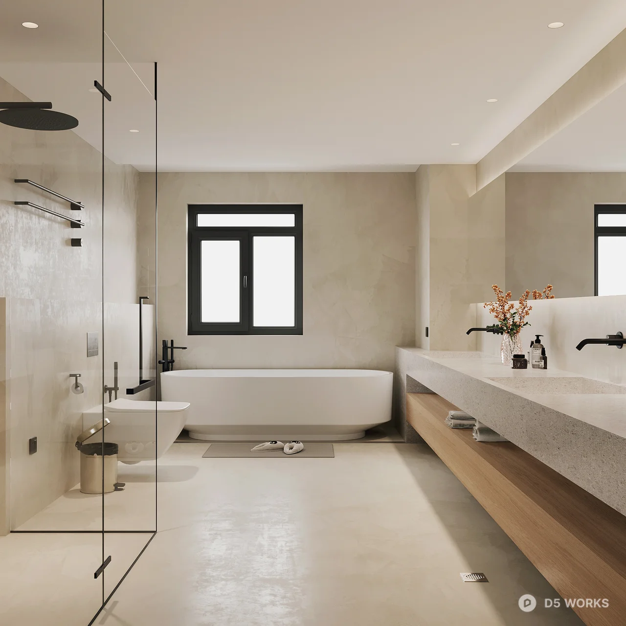 Minimalist Modern Bathroom With Freestanding Bathtub 3d model thumbnail 2