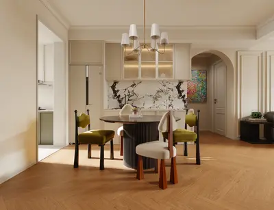 Modern Dining Room with Marble Accent Wall 3d model