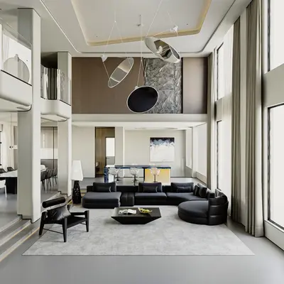 Modern Minimalist Villa Living Room 3d model