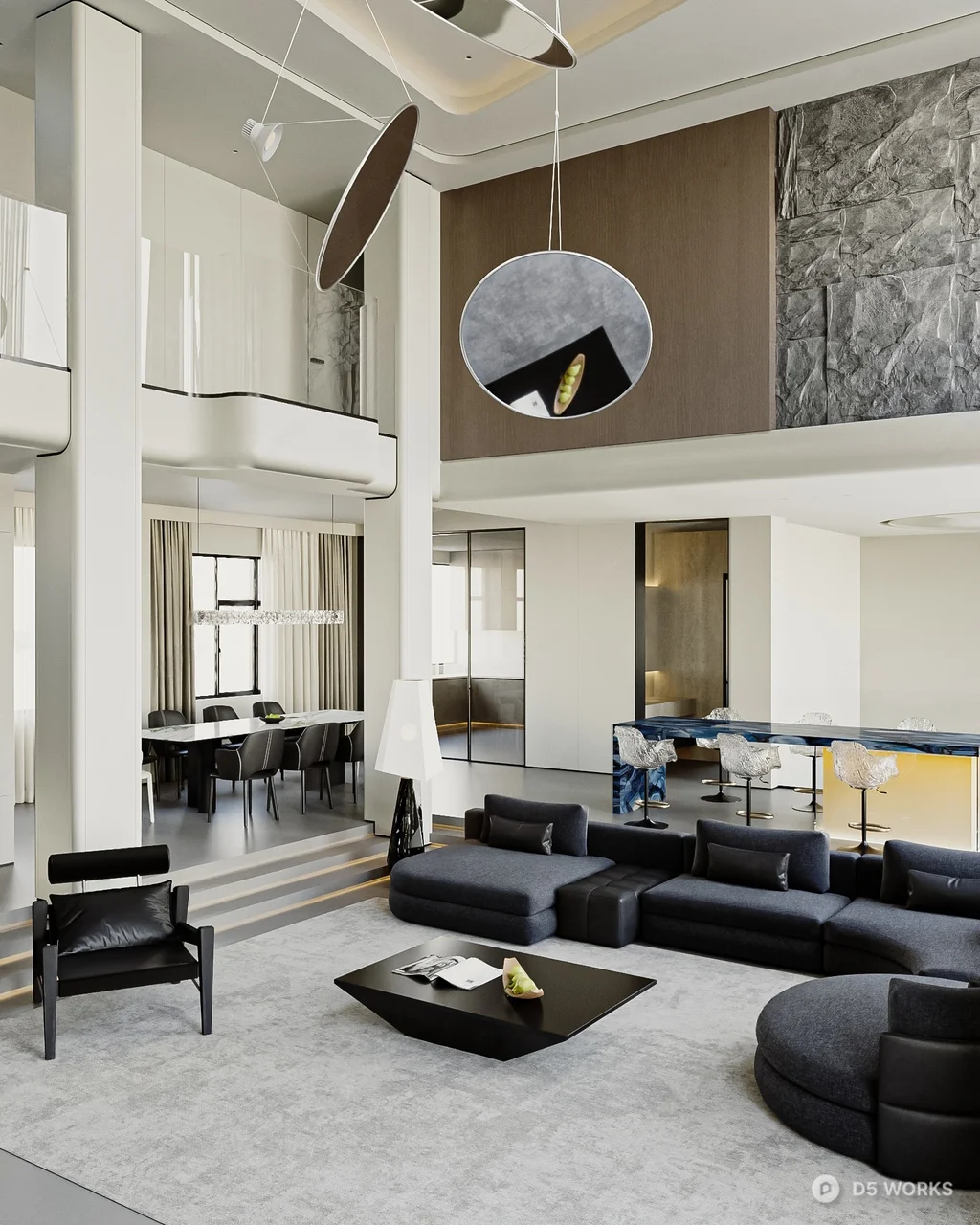 Modern Minimalist Villa Living Room 3d model thumbnail 3