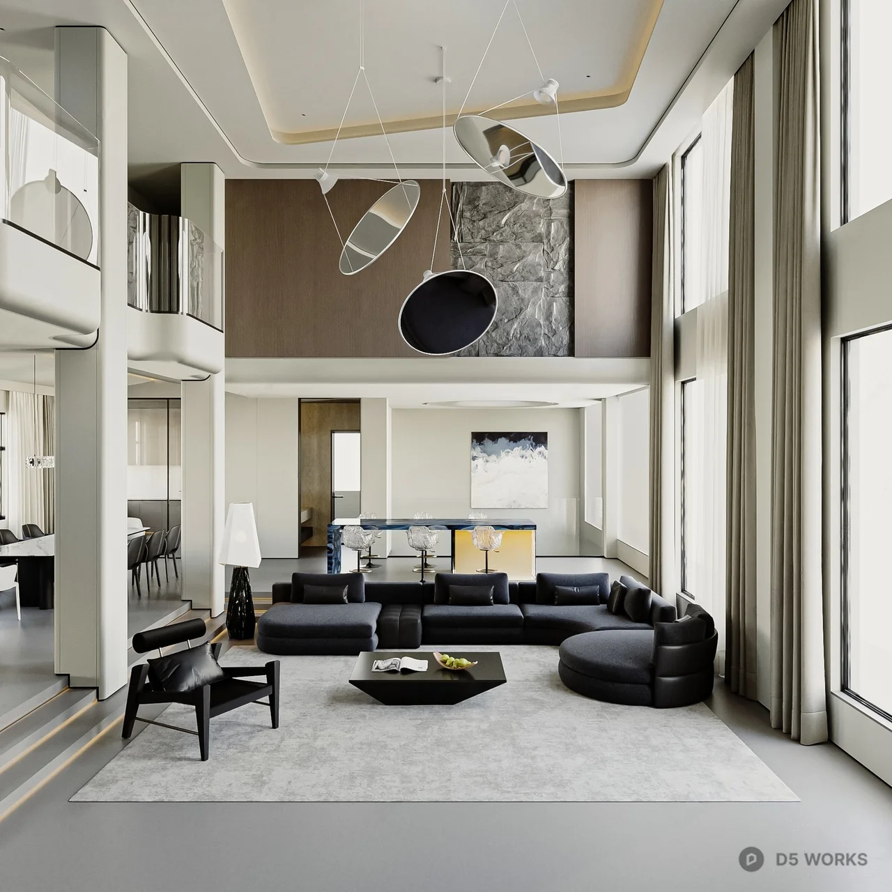 Modern Minimalist Villa Living Room 3d model - Image 1