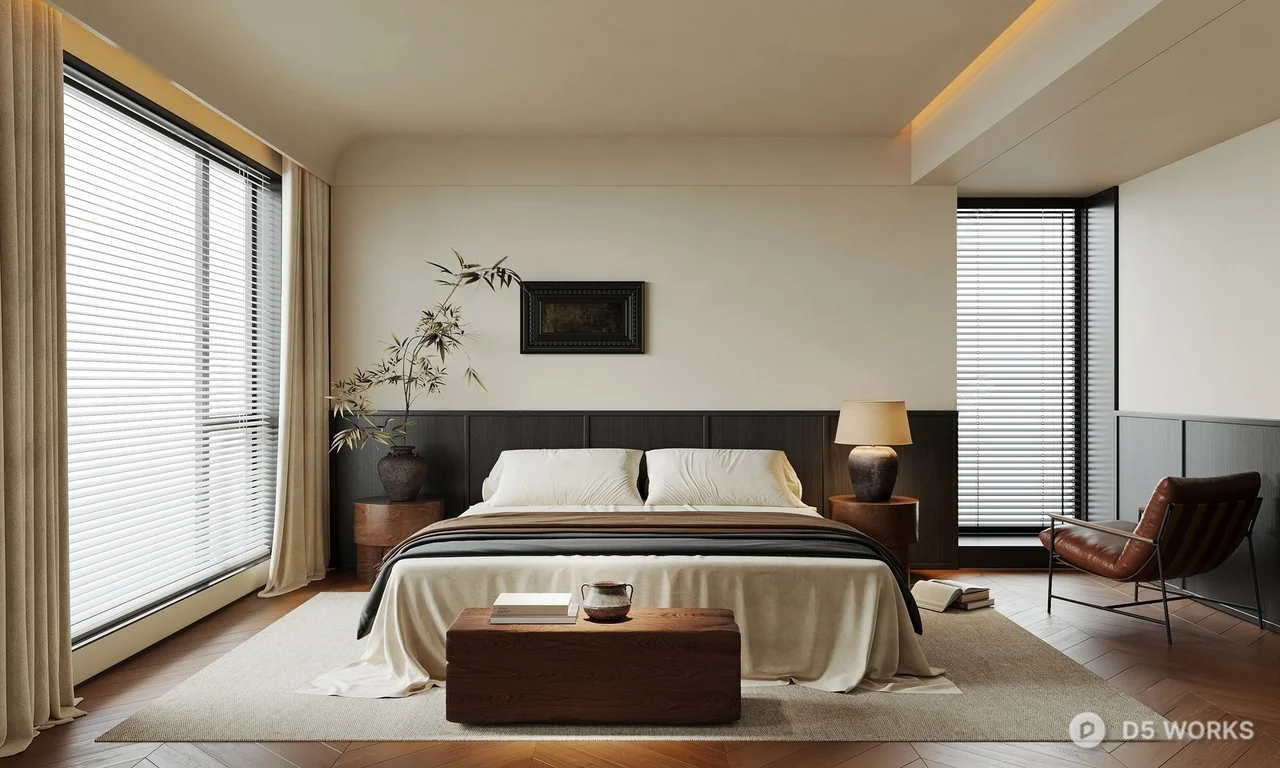 Minimalist Modern Bedroom with Ambient Lighting 3d model - Image 1