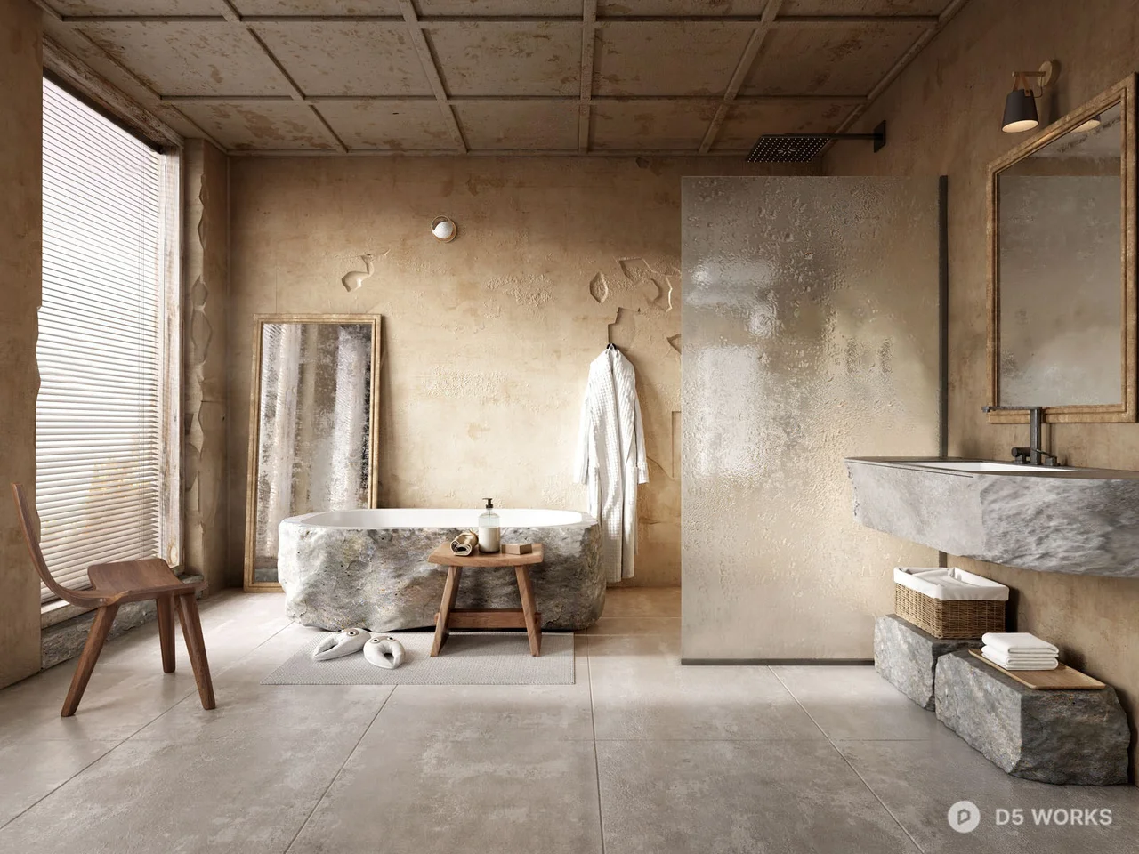 Rustic Industrial Hotel Bathroom 3d model - Image 1