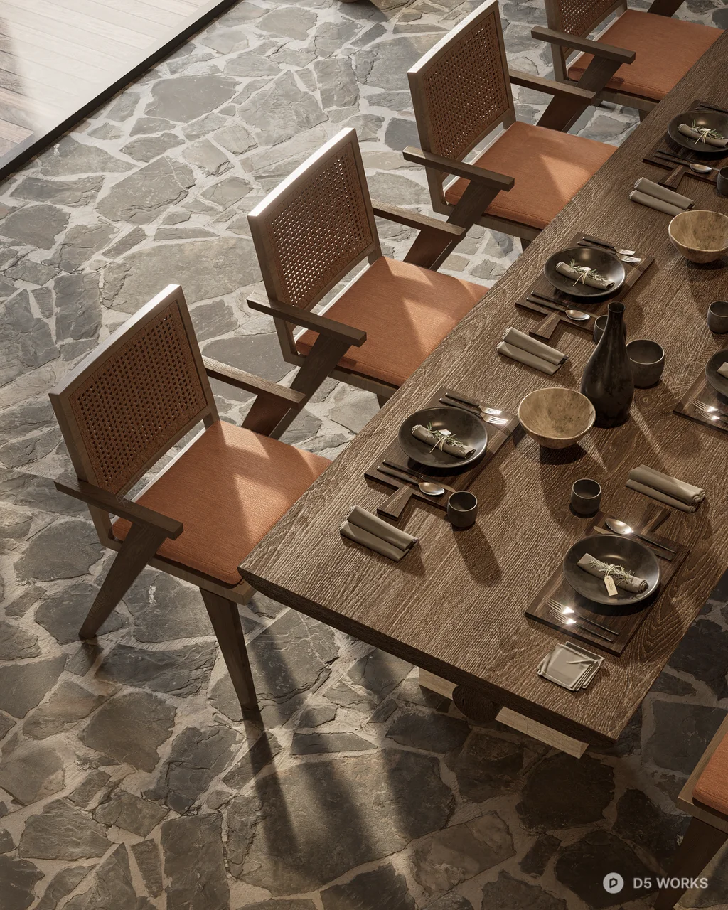 Tropical Restaurant With Woven Ceiling And Stone Floor 3d model thumbnail 3