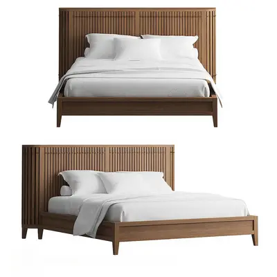 Slatted Wooden Headboard Double Bed 3d model