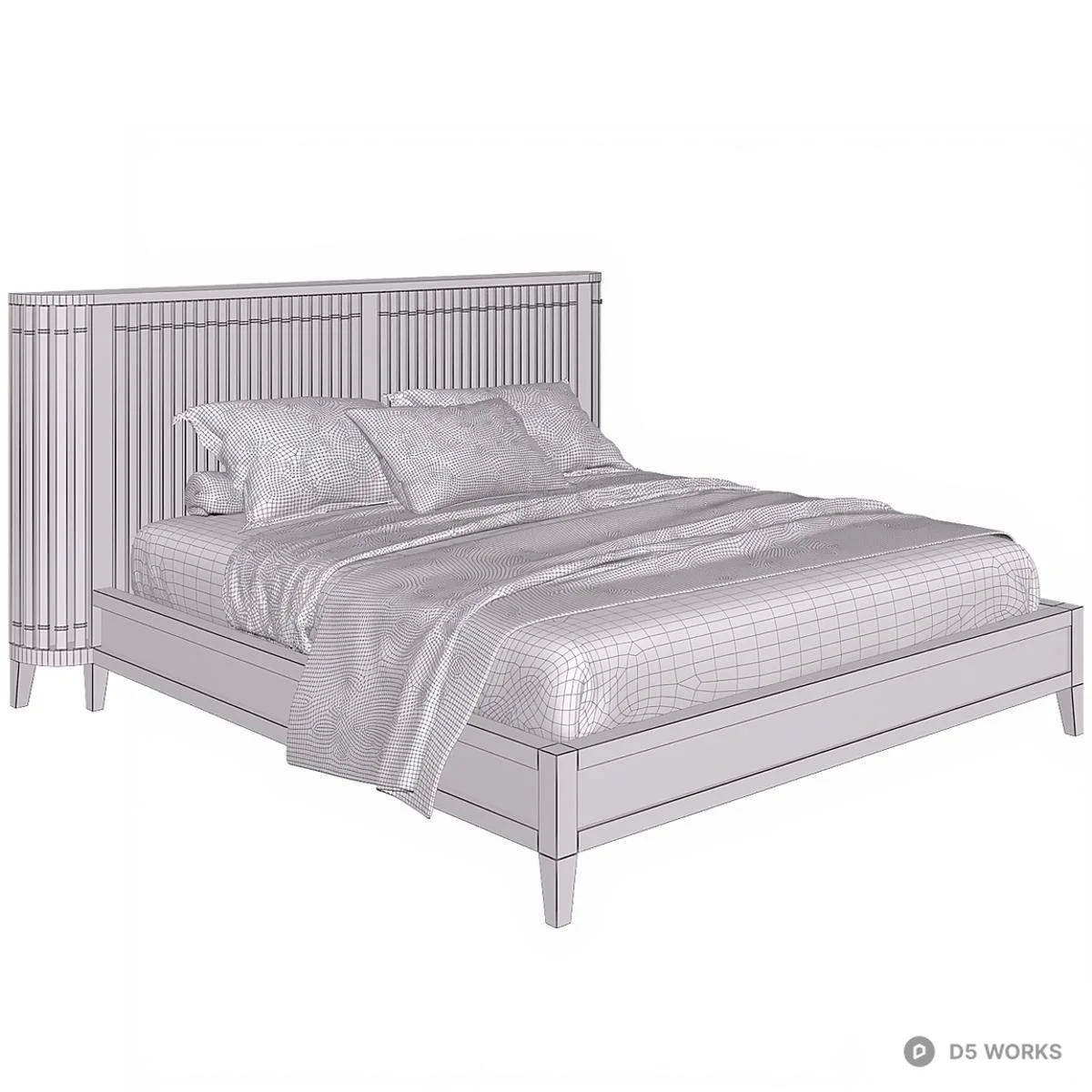 Slatted Wooden Headboard Double Bed 3d model thumbnail 4