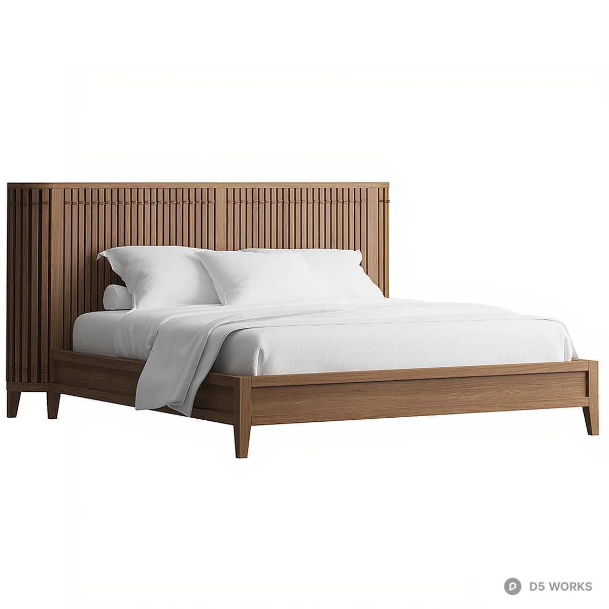 Slatted Wooden Headboard Double Bed 3d model thumbnail 2