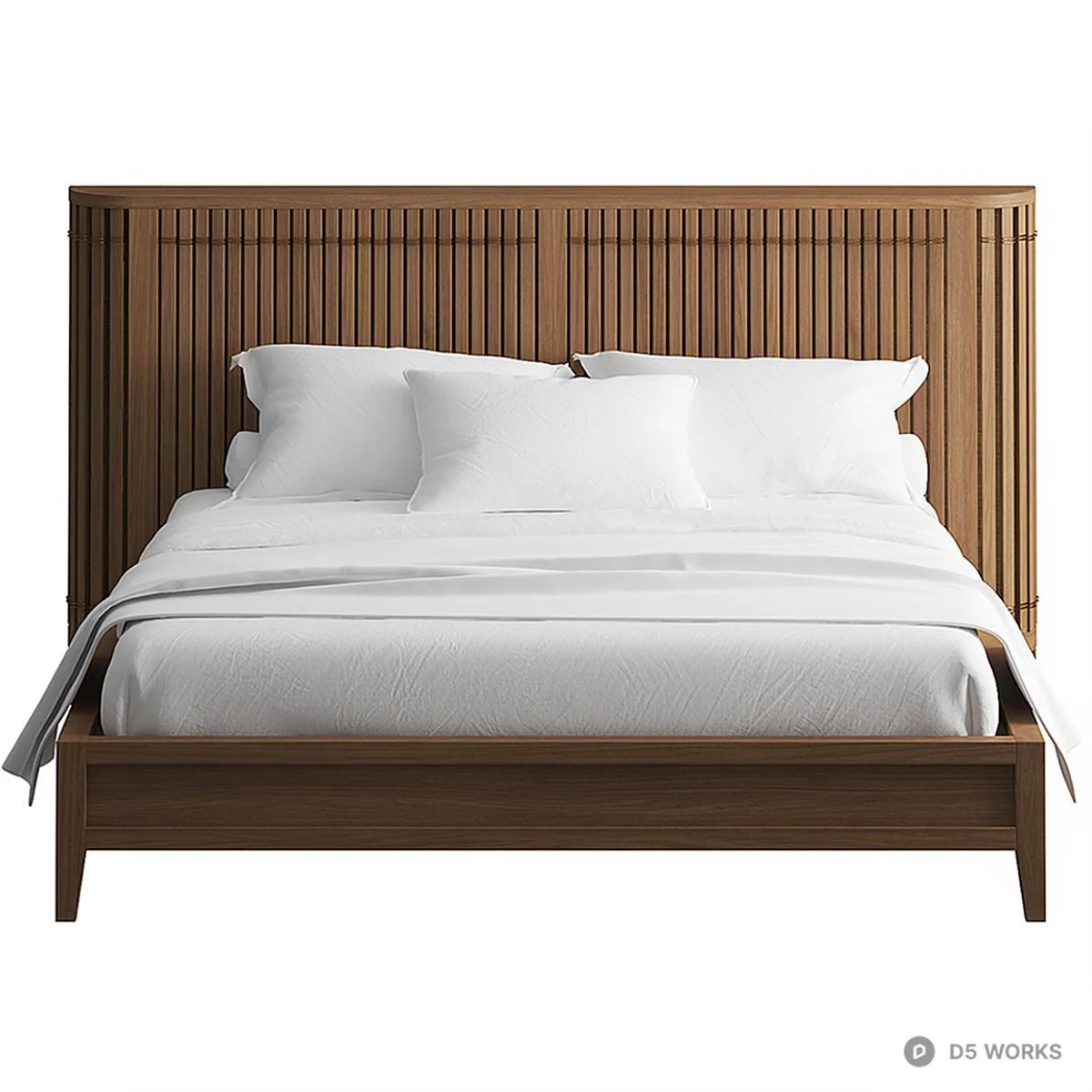 Slatted Wooden Headboard Double Bed 3d model thumbnail 3