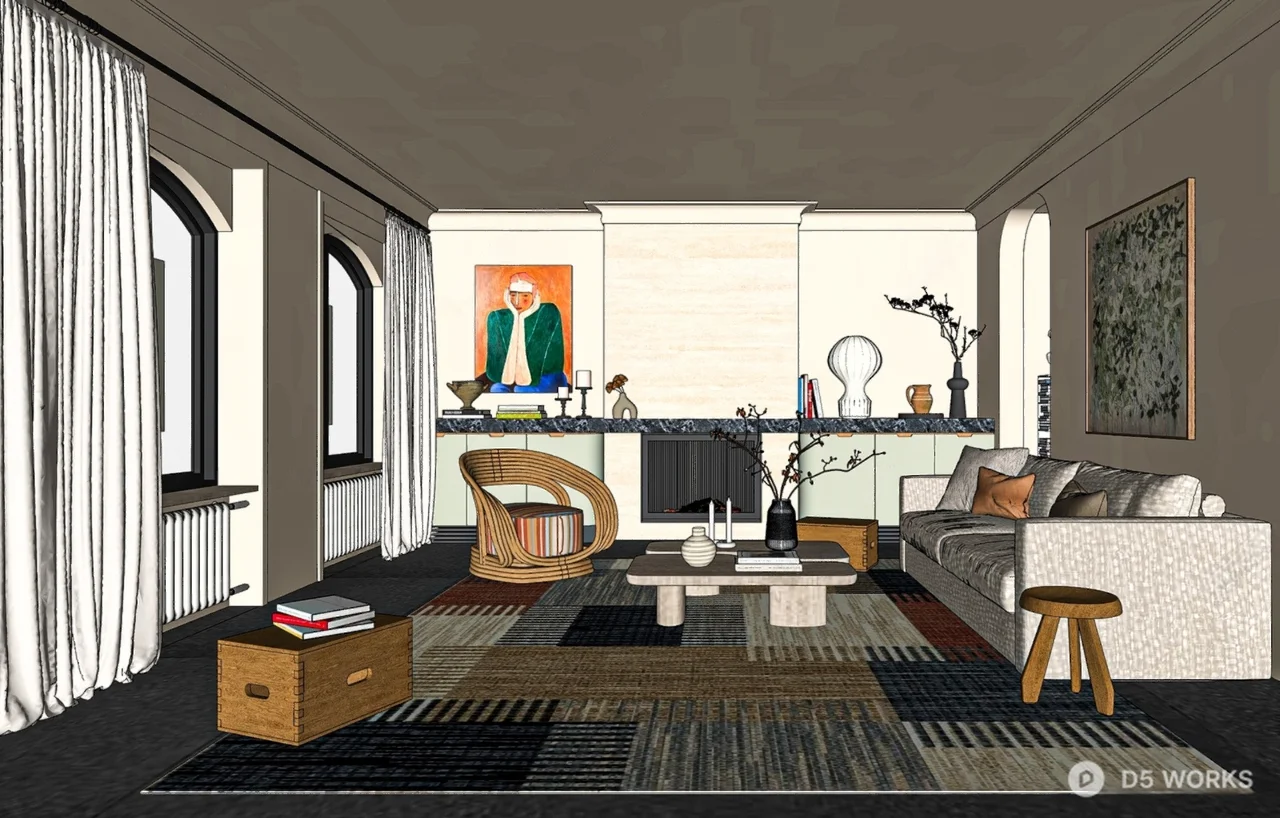 Modern Living Room with Artistic Accents 3d model thumbnail 2