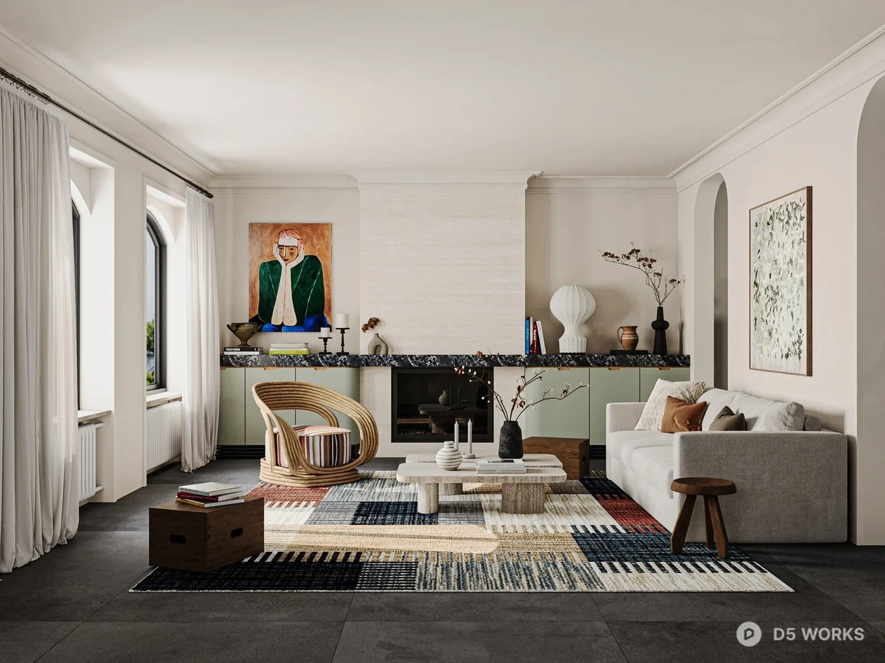 Modern Living Room with Artistic Accents 3d model - Image 1