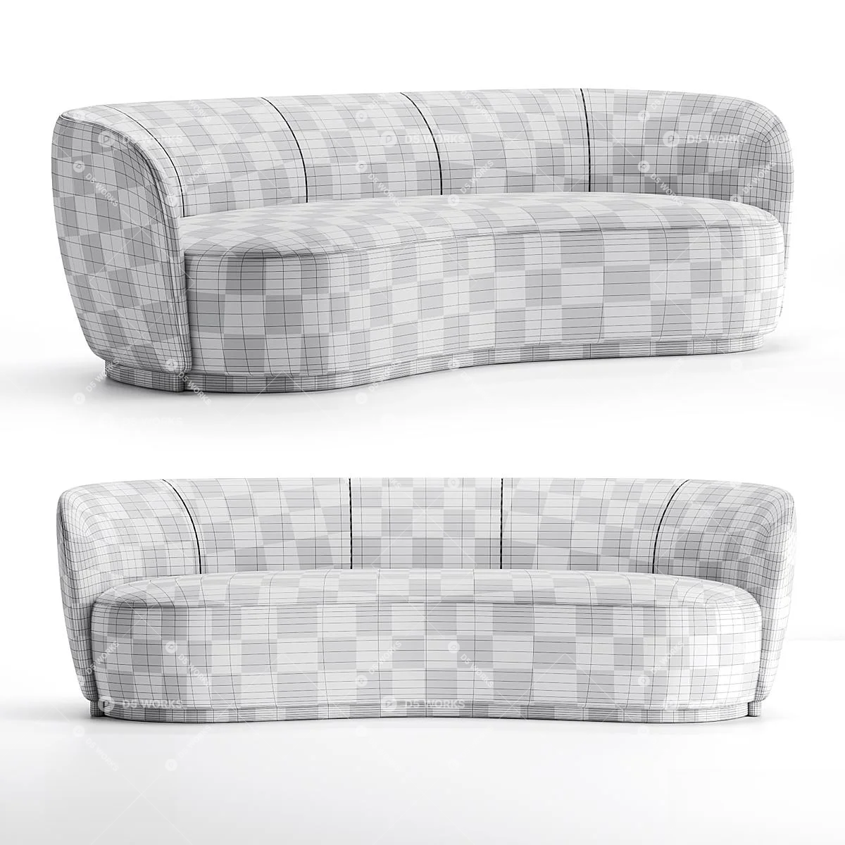 Curved Minimalist Three Seater Sofa 3d model thumbnail 4