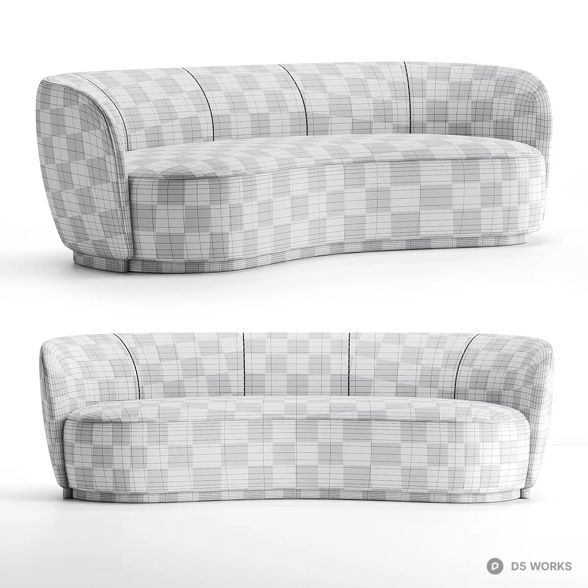 Curved Minimalist Three Seater Sofa 3d model thumbnail 4