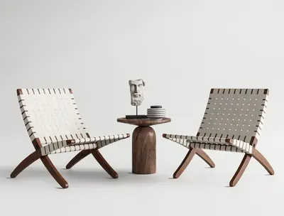 Woven Strap Leisure Chair With Walnut Base 3d model