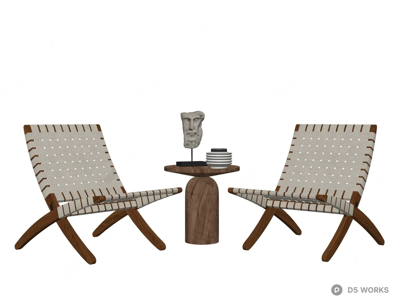 Woven Strap Leisure Chair With Walnut Base 3d model thumbnail 2