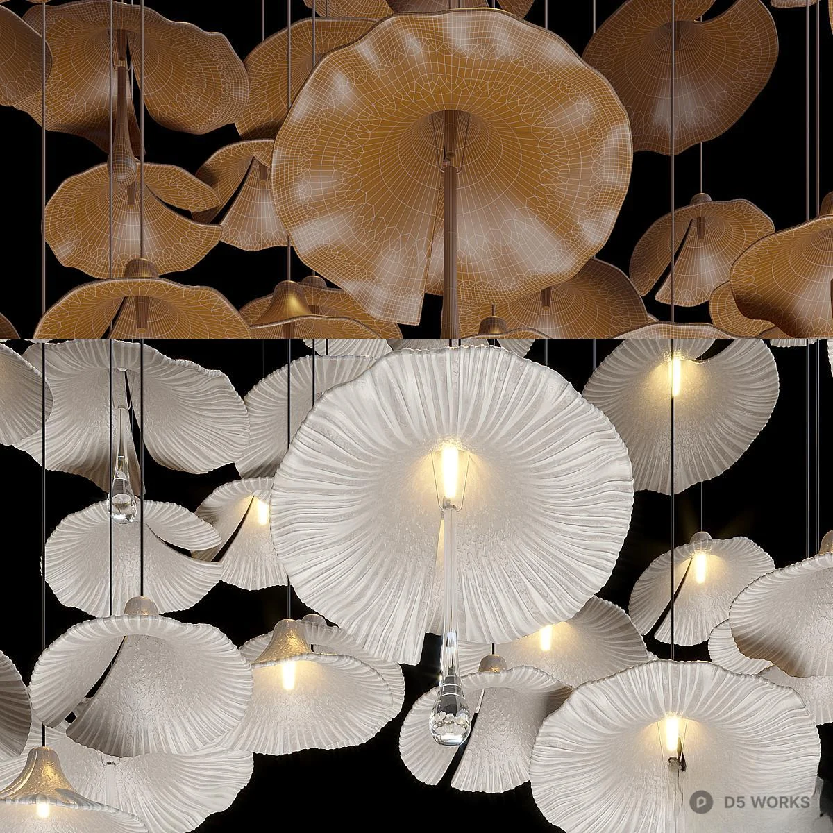 Petal-Shaped Ceramic Pendant Light 3d model thumbnail 2
