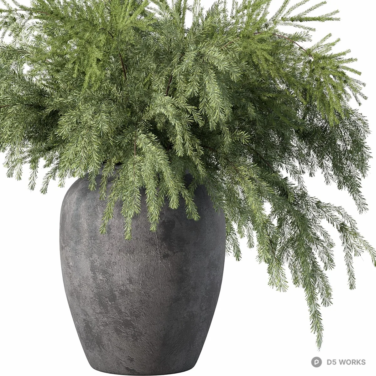 Rustic Ceramic Vase With Fern Greenery 3d model thumbnail 2