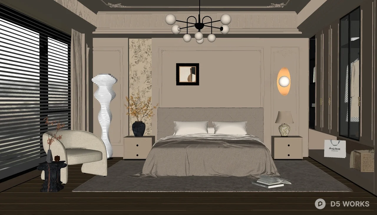 Modern Luxury Bedroom with Tufted Headboard 3d model thumbnail 2