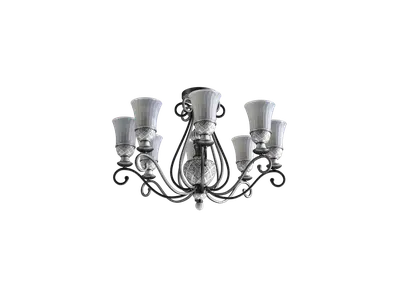 Ornate Metal Chandelier With Glass Shades 3d model