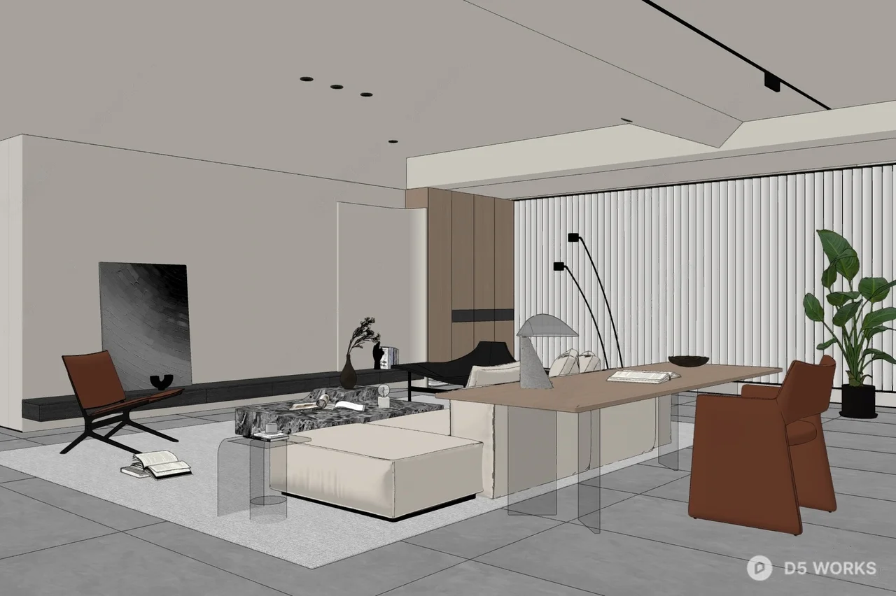 Minimalist Living Room with Floor-to-Ceiling Windows 3d model thumbnail 2