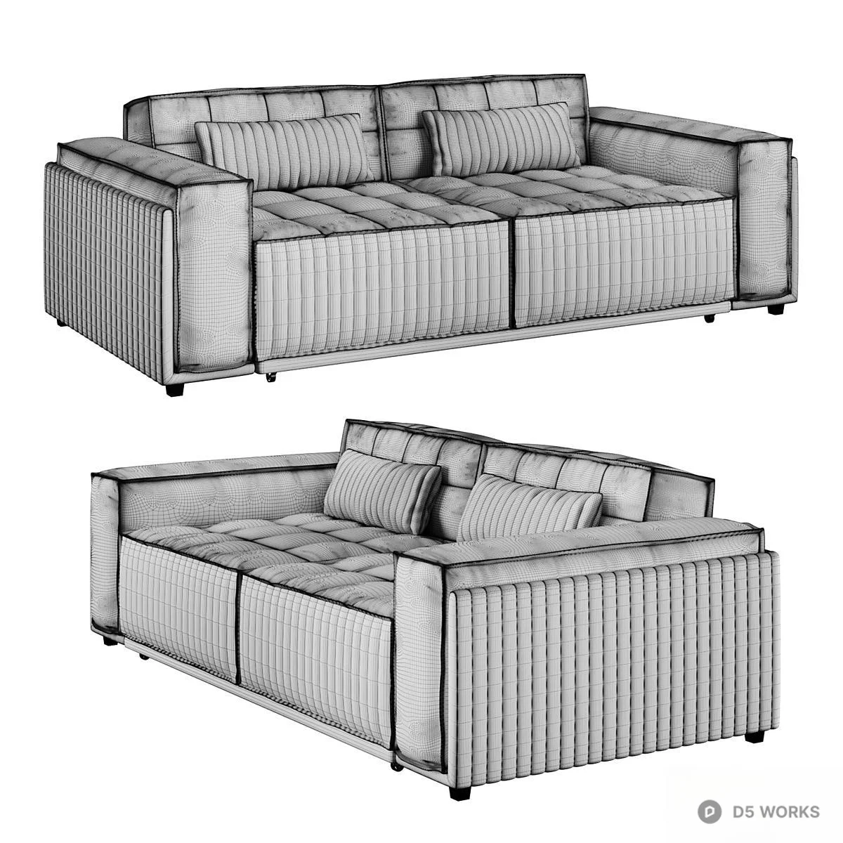 Ribbed Velvet Three Seater Sofa 3d model thumbnail 3