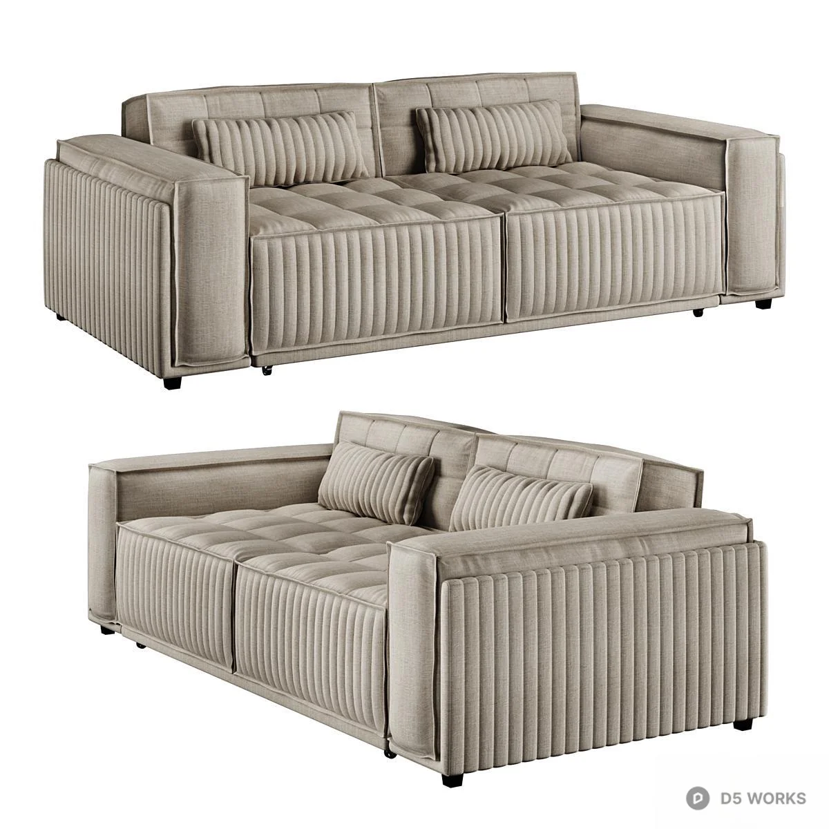 Ribbed Velvet Three Seater Sofa 3d model thumbnail 2