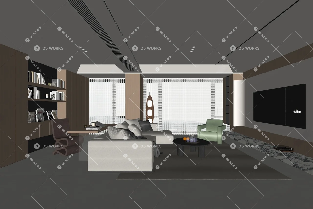 Modern Minimalist Living Room with Neutral Tones 3d model thumbnail 2