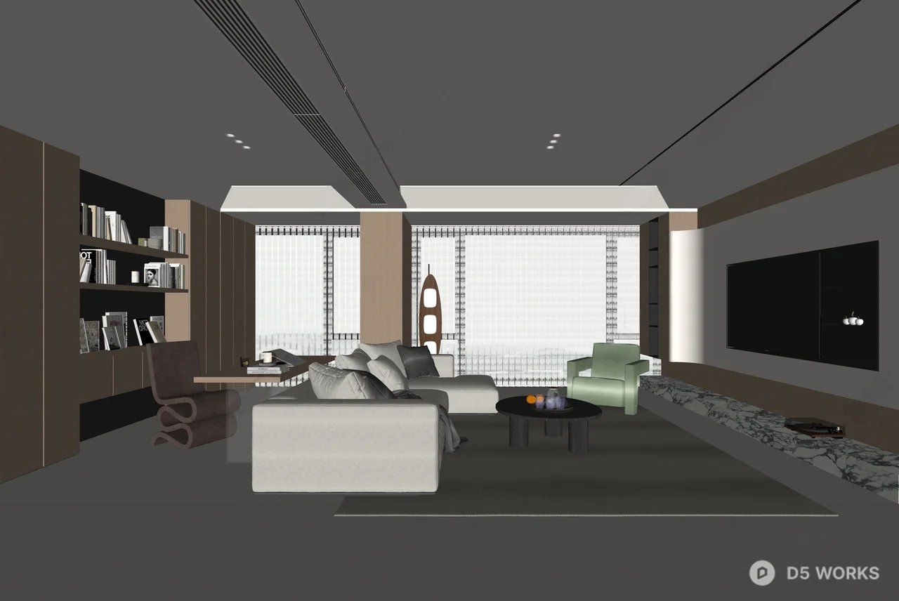 Modern Minimalist Living Room with Neutral Tones 3d model thumbnail 2