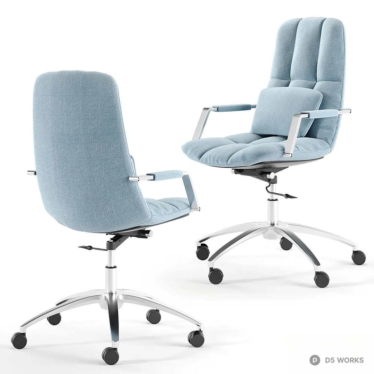 Light Blue Upholstered Office Chair 3d model thumbnail 4