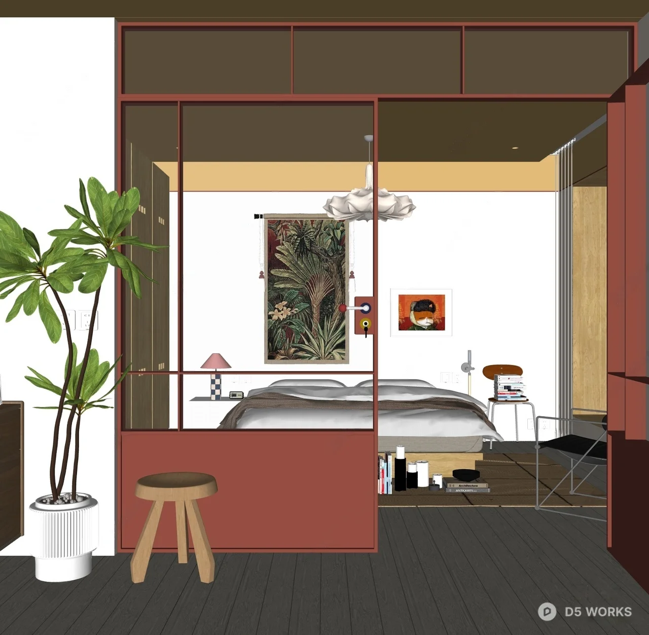 Modern Minimalist Bedroom with Glass Partition 3d model thumbnail 2