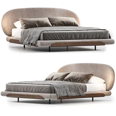 Modern Upholstered Double Bed With Wooden Accents 3d model