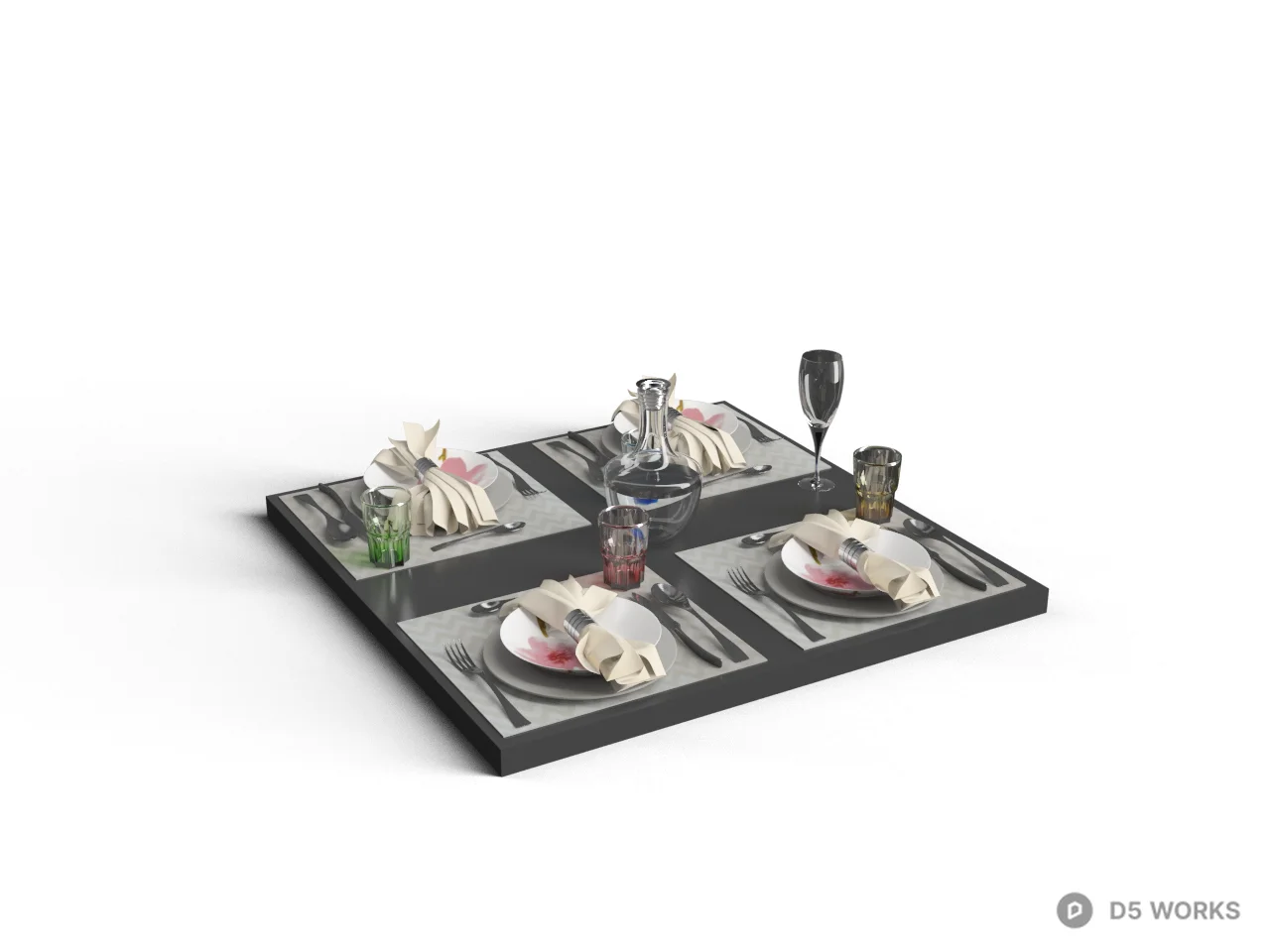 Minimalist Dining Set 3d model - Image 1