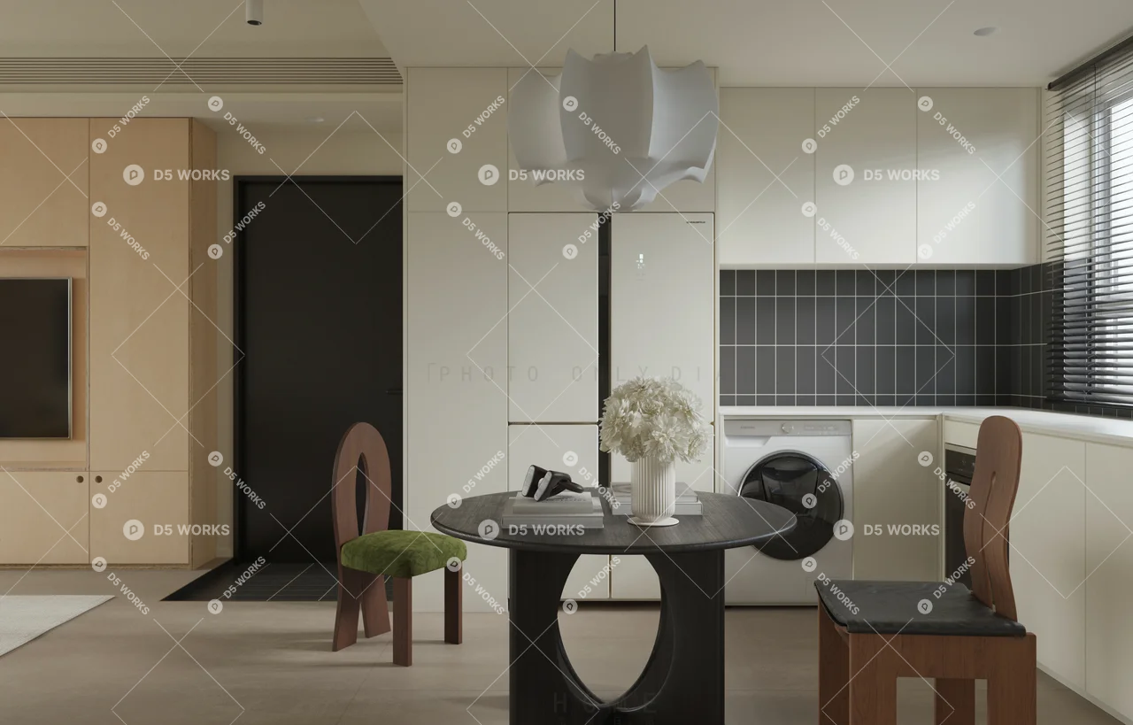Contemporary Living & Dining Room 3d model thumbnail 5