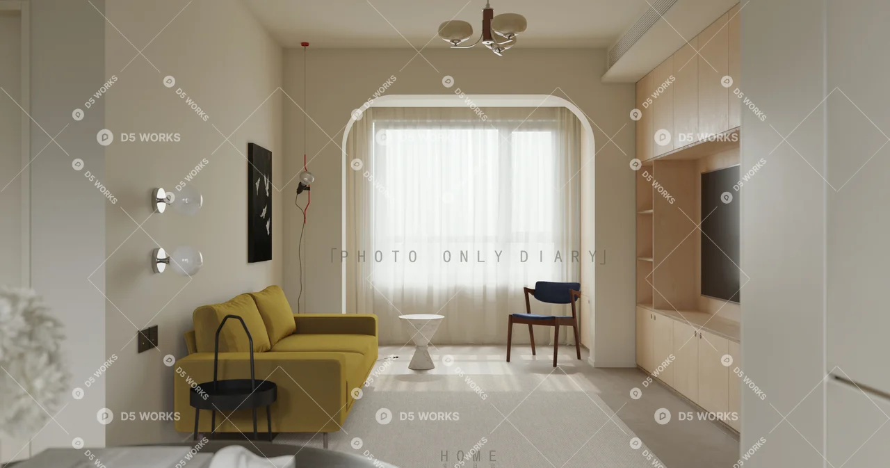 Contemporary Living & Dining Room 3d model thumbnail 3