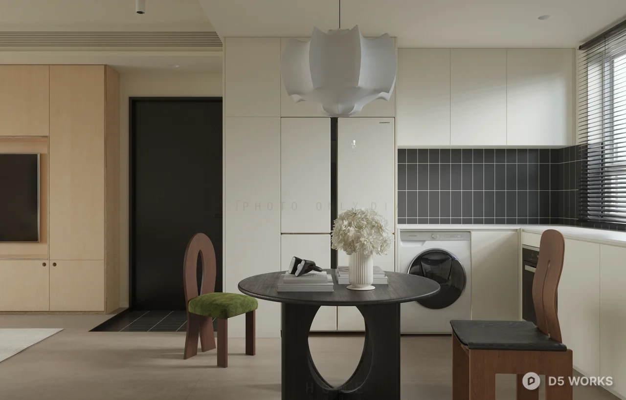 Minimalist Living Dining Space With Mustard Sofa 3d model thumbnail 5